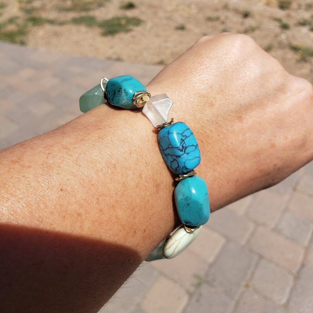 Chico's Chunky Faux Turquoise Stretch Bracelet - Picture 2 of 5